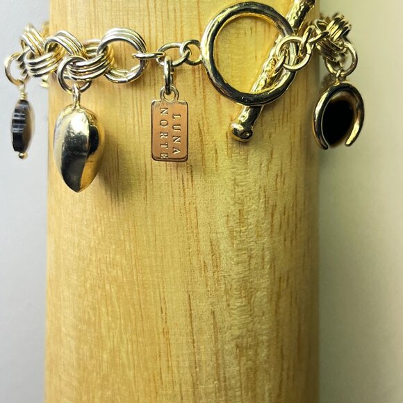 Luna Norte Gold Tone CZ Charm Bracelet Toggle Clasp - Picture 10 of 12